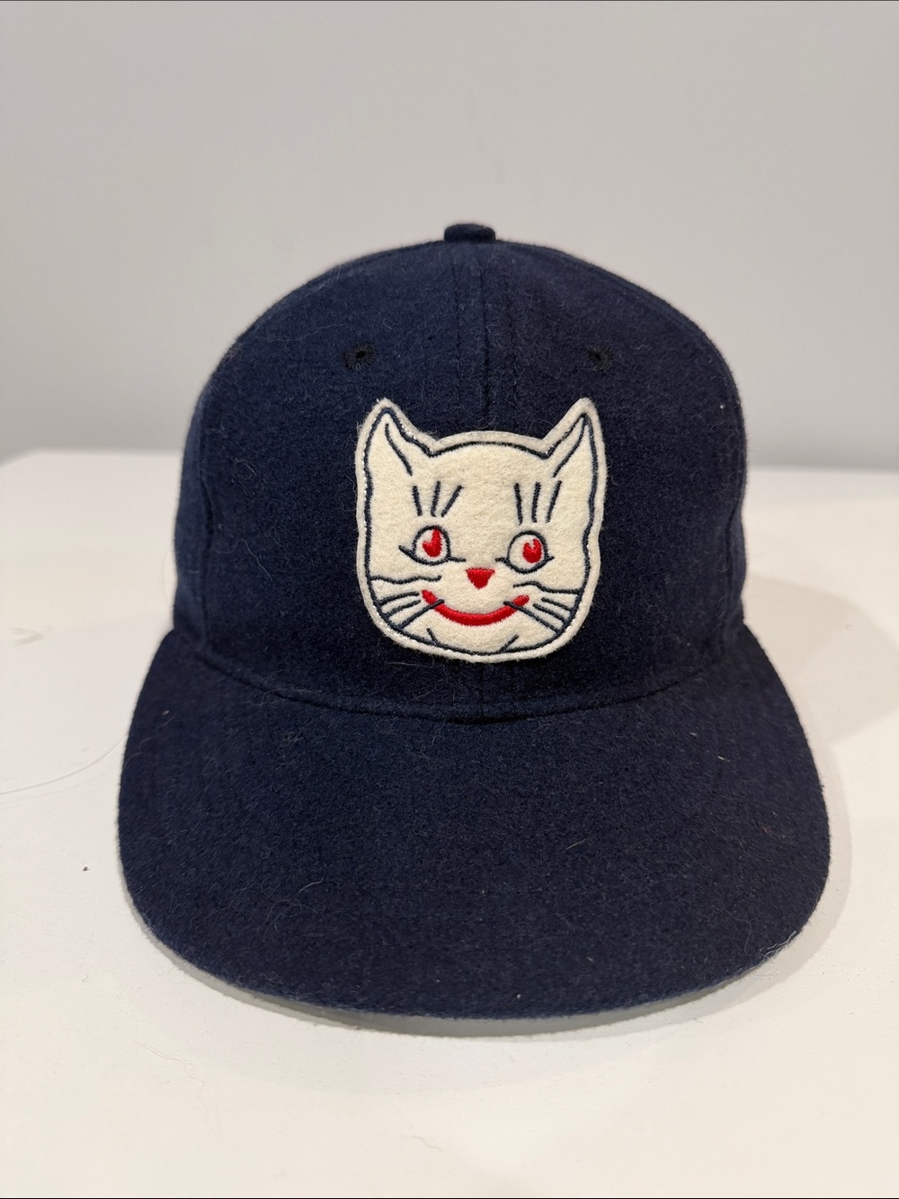 Ebbets Field Flannels Navy Wool Cap with White & Red Cat Patch